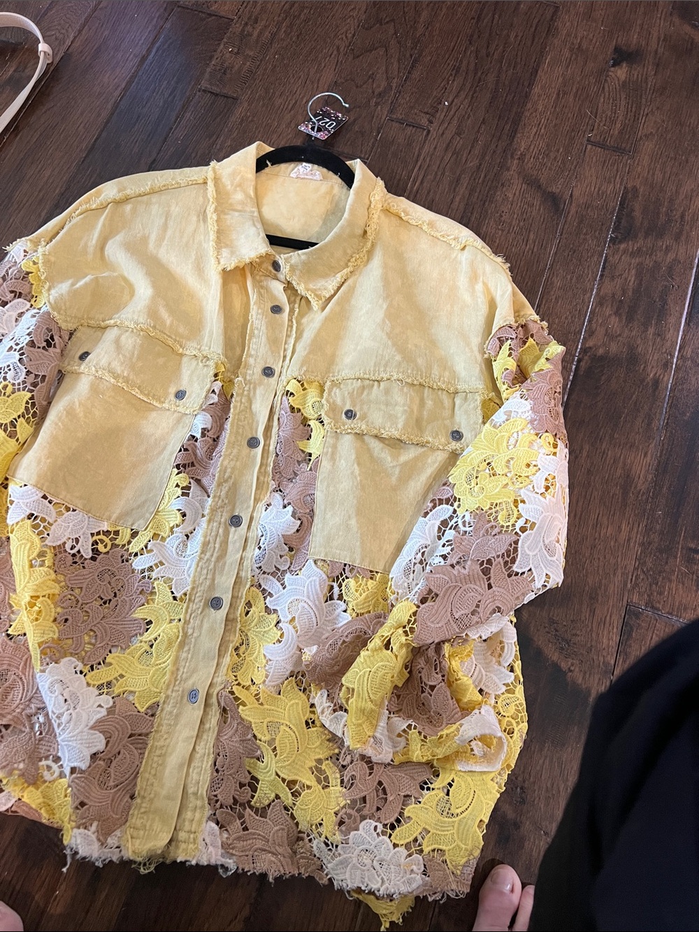 POL Yellow Lace-Panel Jean Jacket/shirt  H027